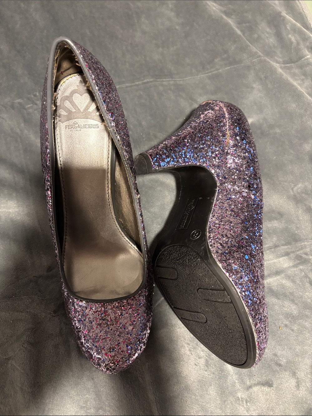 Fergalicious Glitter Purple Dress Shoes with 4” Heels and Rounded Toe 8